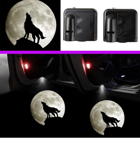 2 Universal fit wolf howling moon wireless universal Car Door Projector battery - Picture 1 of 4